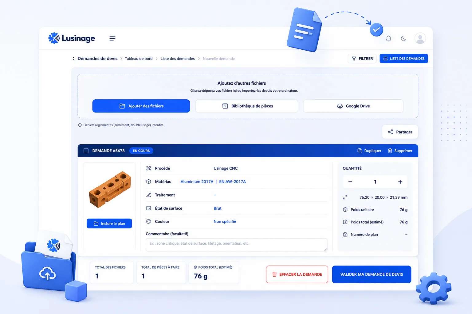 Plateforme Lusinage